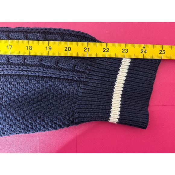 ART OF RHETORIC Mens Navy Blue Cable Knit Letter Cardigan Sweater Sz L Academia - Picture 8 of 9